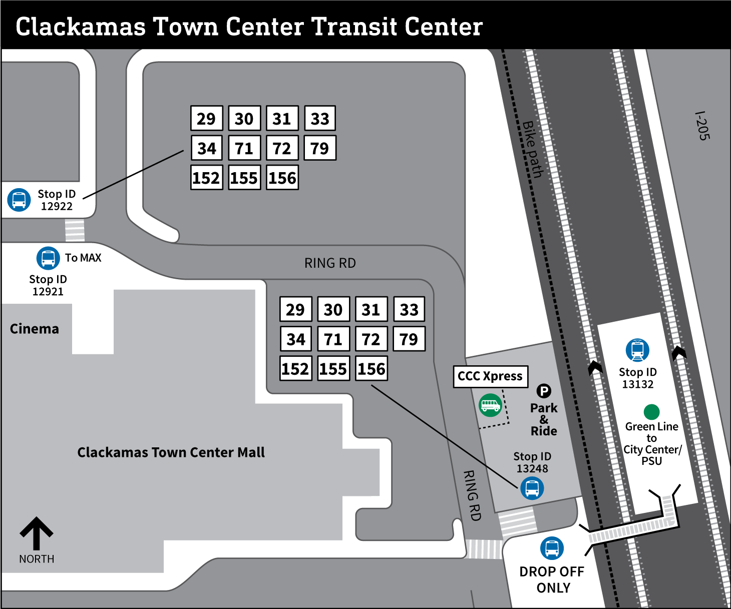 Map of Clackamas Town Center Transit Center